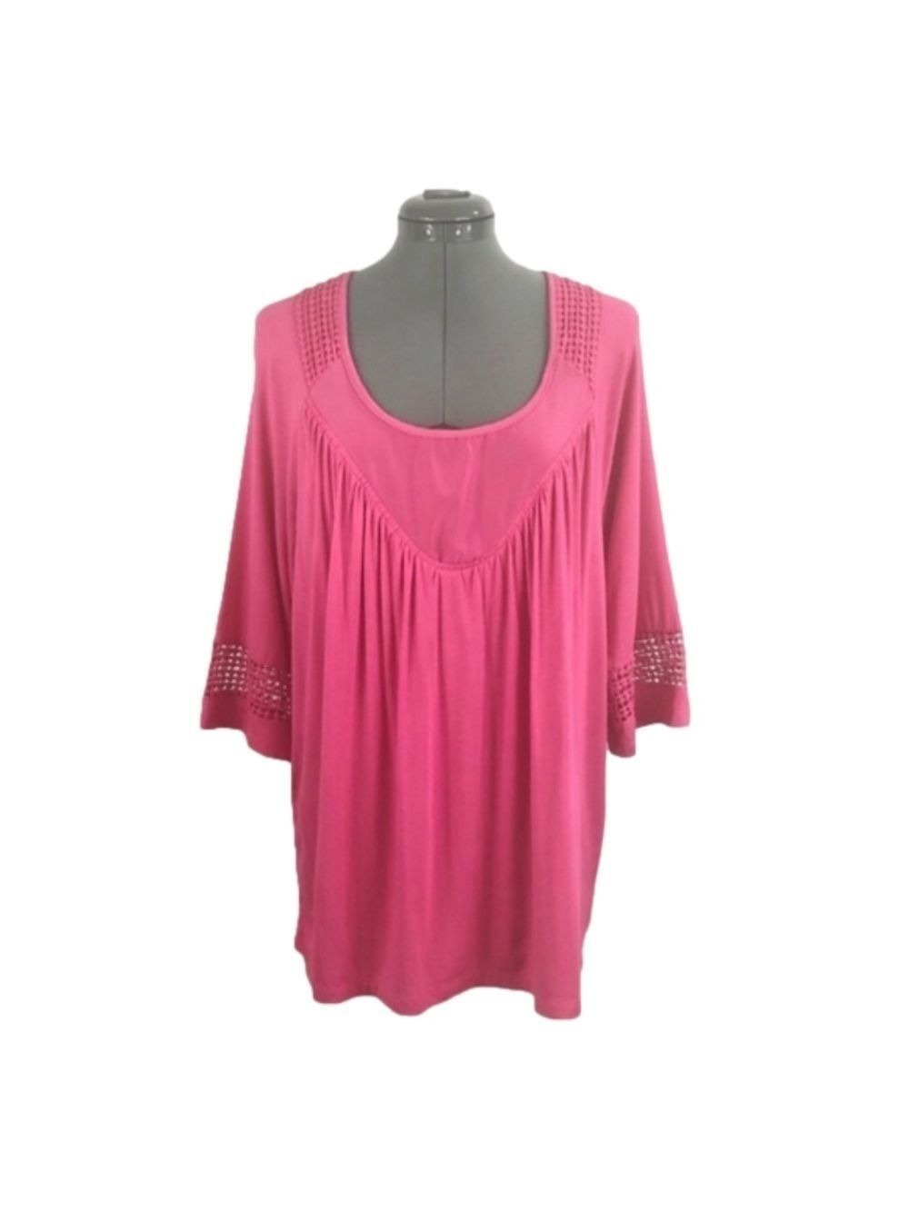 DOWNEAST BASICS Casual Barbie Pink Tunic Dress with Crochet Trim Size M NWT!